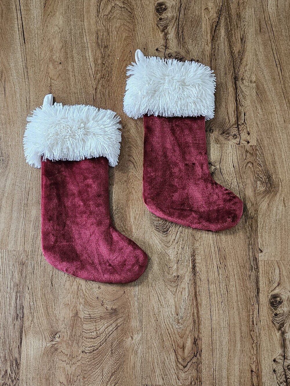 Red Christmas Stockings with White Faux Fur Cuff - Pair